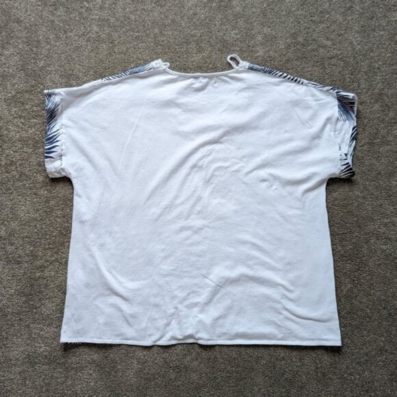 Modai linen cotton tropical leaf pattern crochet V-neck Tshirt blouse women's 3X - Picture 2 of 10